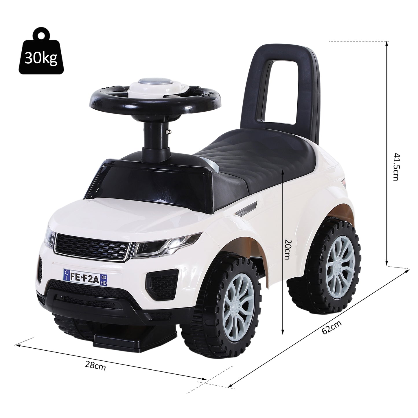 HOMCOM 3-in-1 Ride On Car Foot To Floor Slider Toddler w/ Horn Steering Wheel NO POWER Manual Under Seat Storage Safe Design White