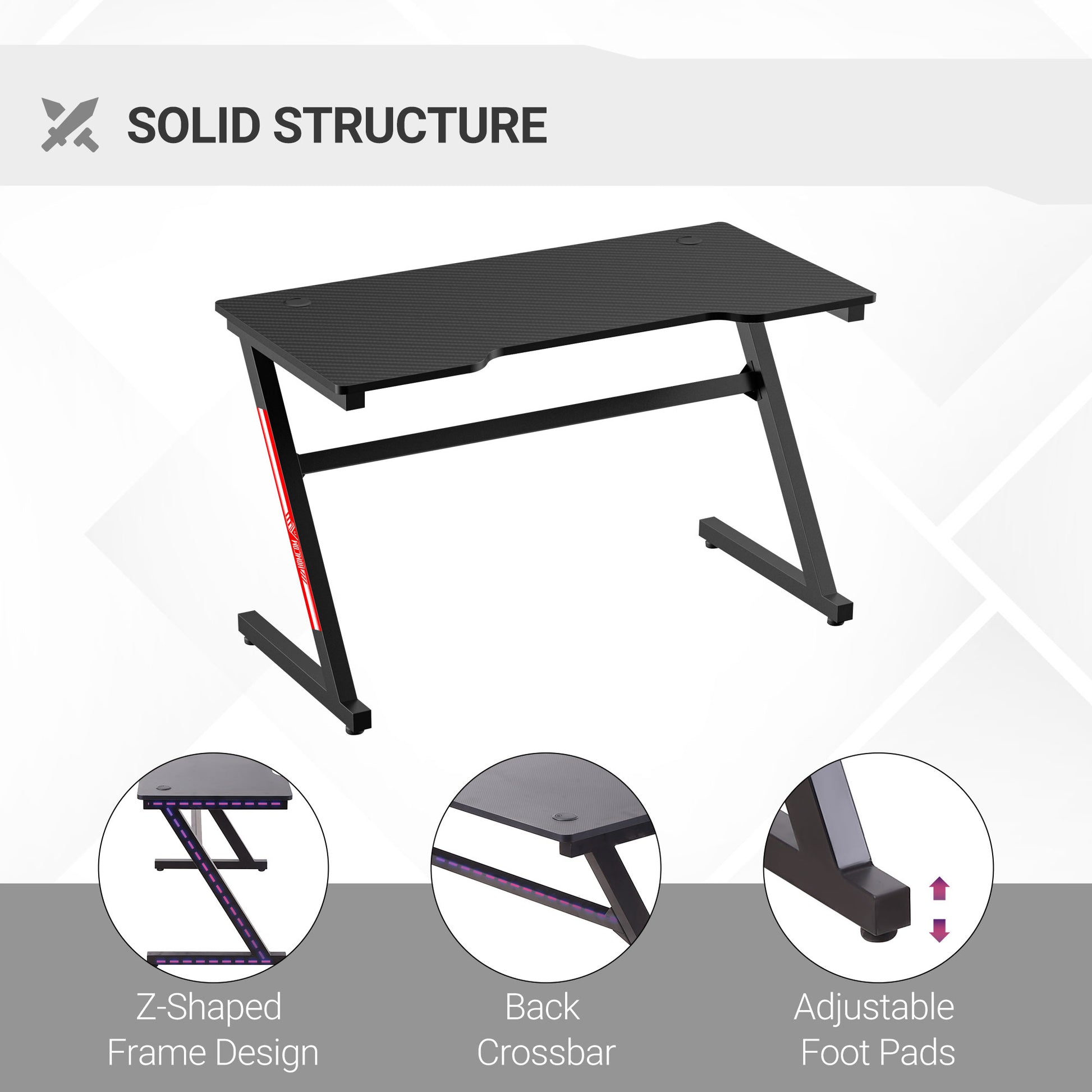 HOMCOM 1.2m Gaming Desk Z-Shaped Racing Style Home Office Computer Table with 2 Cable Managements for E-sport Study Workstation Black