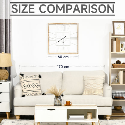HOMCOM Vintage Large Wall Clock with Roman Numerals, 60cm/24 Inch Silent Non Ticking Metal Wood Clocks for Living Room Kitchen, Distressed White