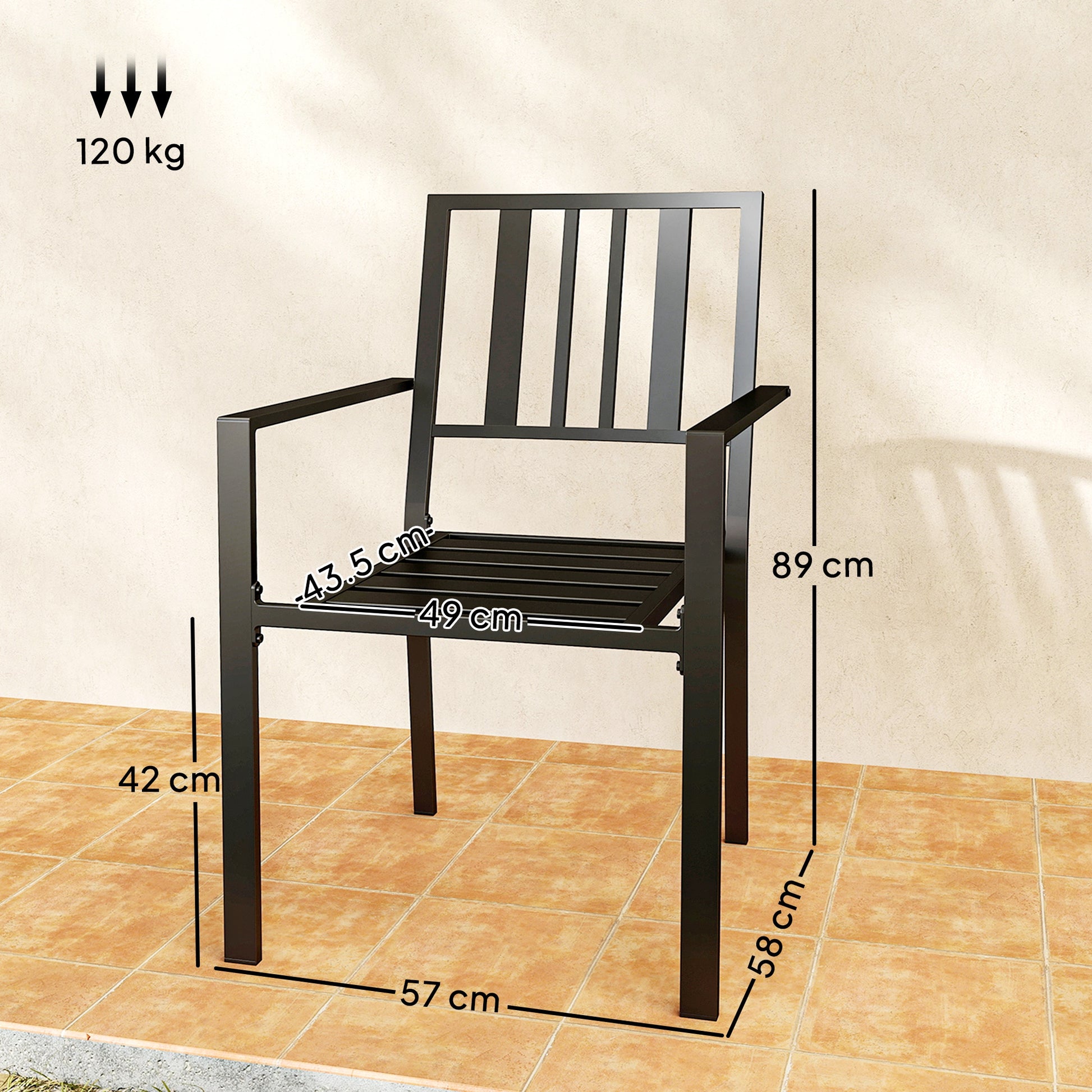 Outsunny Set of Four Minimal Metal Garden Chairs - Black