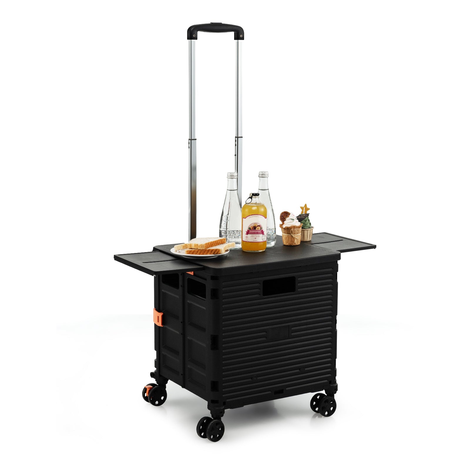 55L Foldable Shopping Trolley with Hidden Extended Pane and Wheels-Black