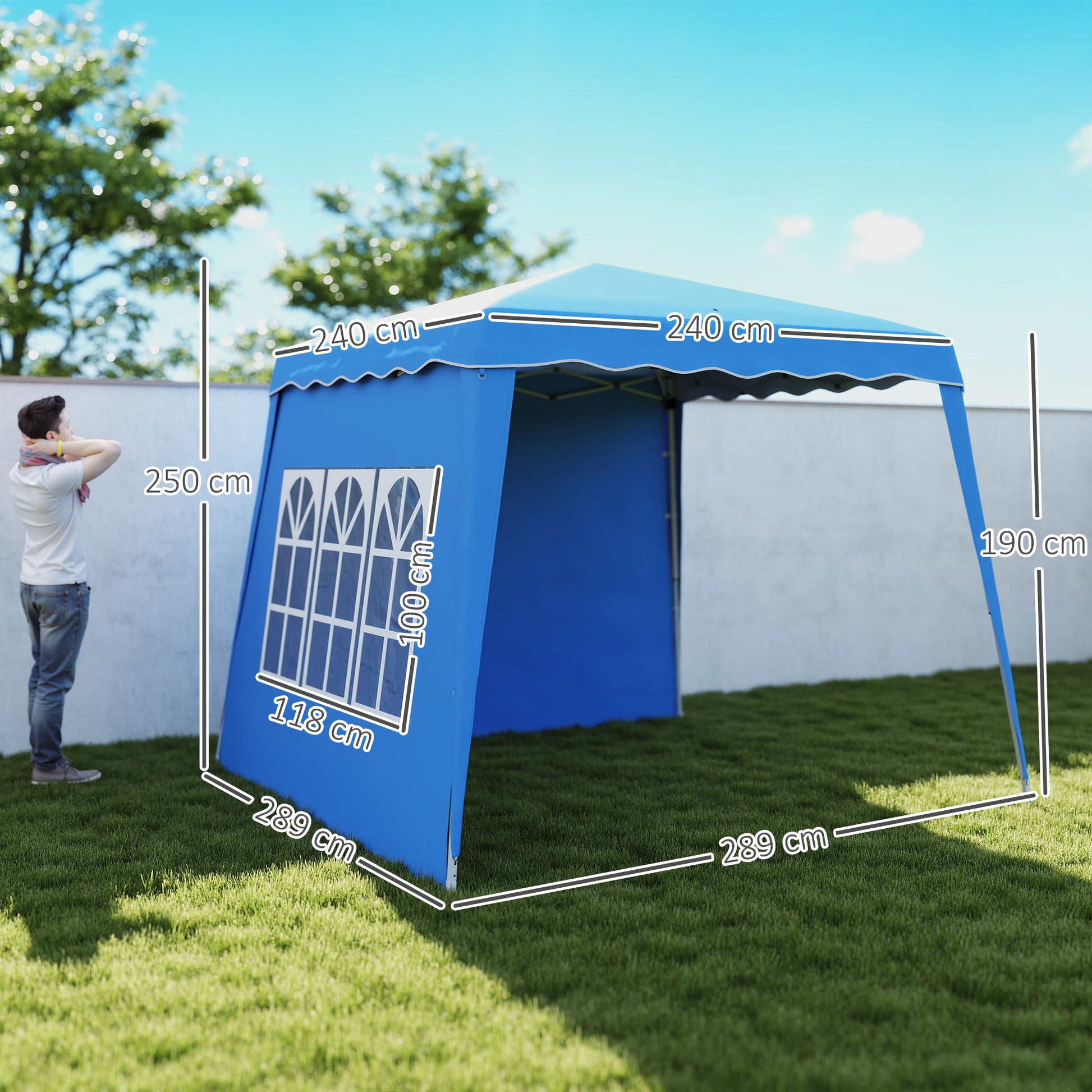Outsunny 2.4 x 2.4m Two Wall Pop Up Gazebo - Blue
