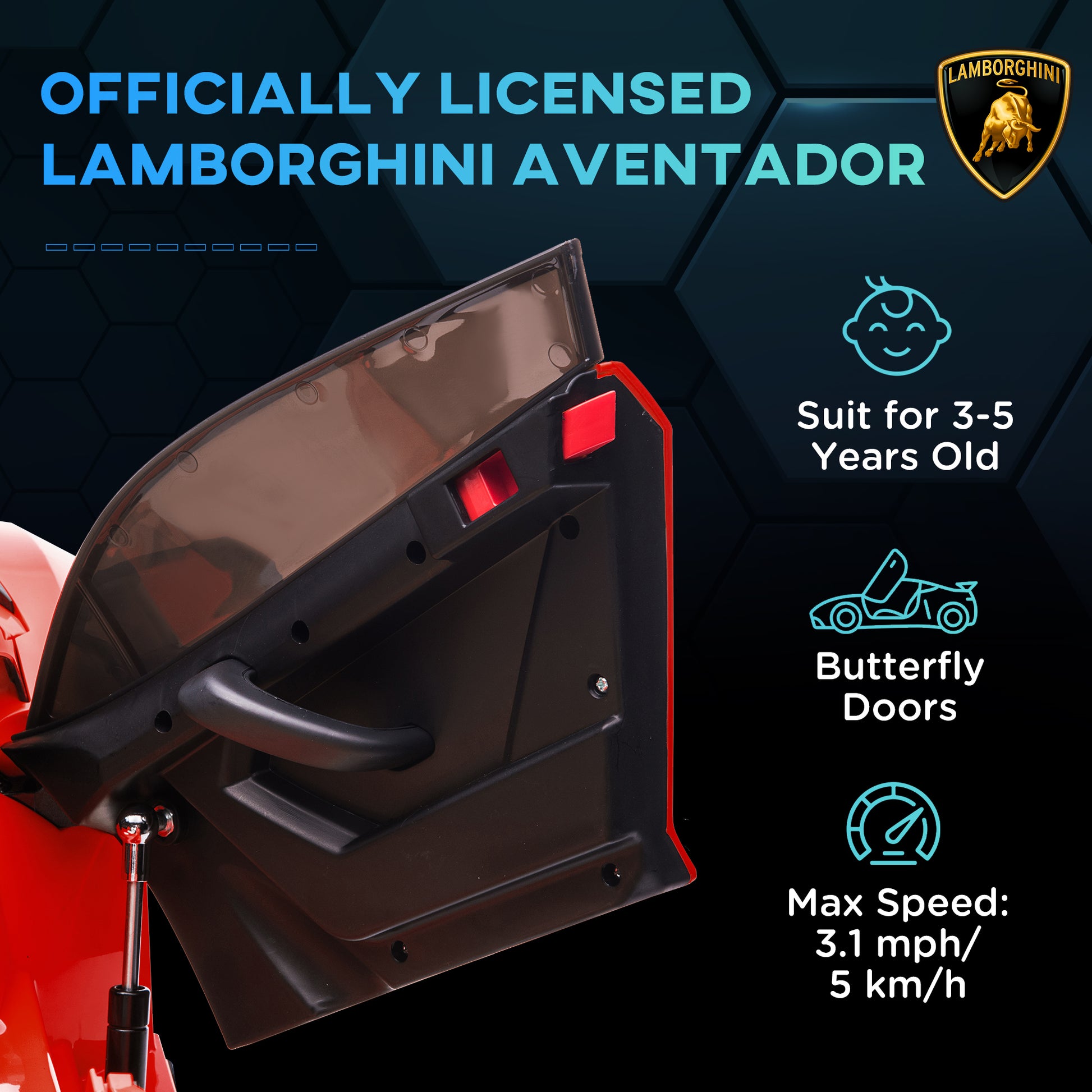 HOMCOM Lamborghini Licensed 12V Kids Electric Car w/ Butterfly Doors, Easy Transport Remote, Music, Horn, Suspension - Red