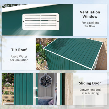Outsunny 7 x 5ft Galvanised Metal Shed, with Sliding Door - Green