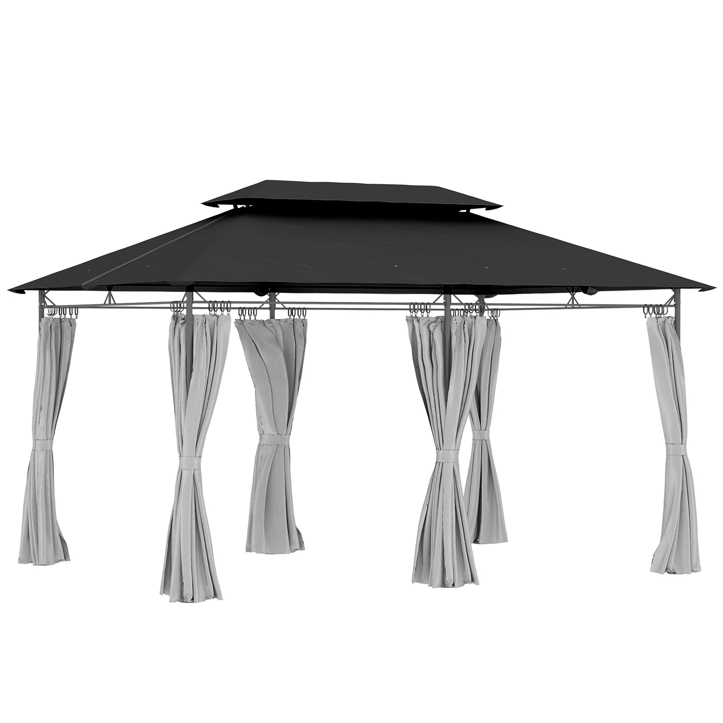 Outsunny 3 x 4m Metal Frame, Two-Tier Roof Gazebo - Dark Grey