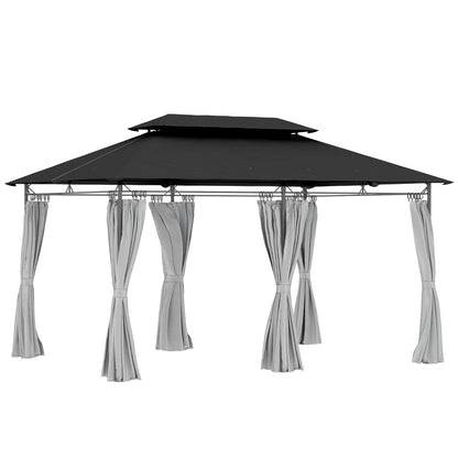 Outsunny 3 x 4m Metal Frame, Two-Tier Roof Gazebo - Dark Grey