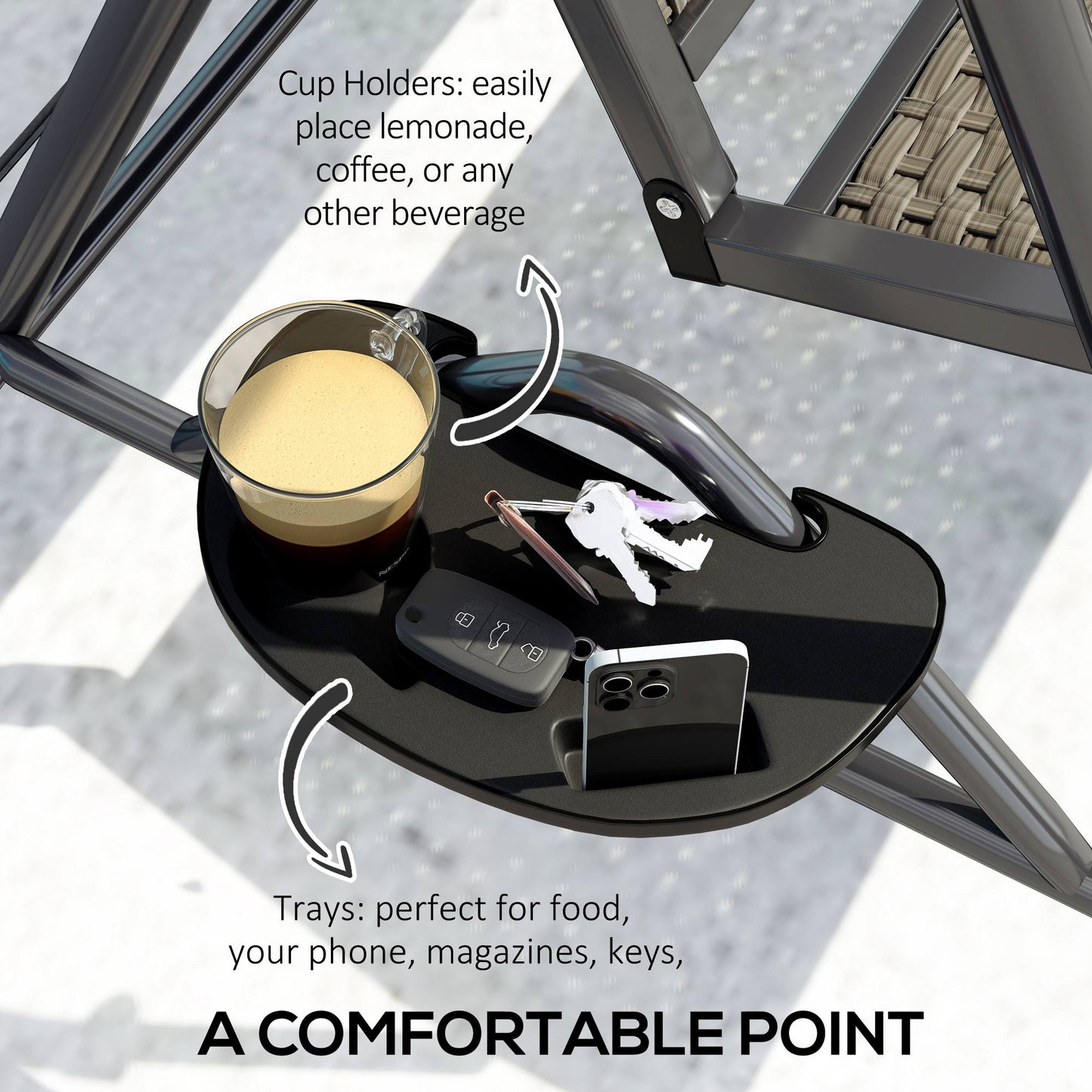 Outsunny 3 Seater Swing Chair, Garden Swing Seat Bench with Adjustable Canopy, Rattan Seat and Steel Frame for Patio, Yard, Grey