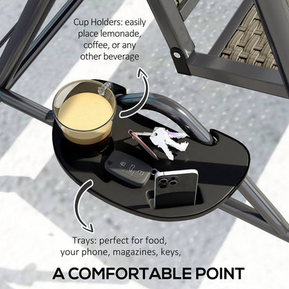 Outsunny 3 Seater Swing Chair, Garden Swing Seat Bench with Adjustable Canopy, Rattan Seat and Steel Frame for Patio, Yard, Grey