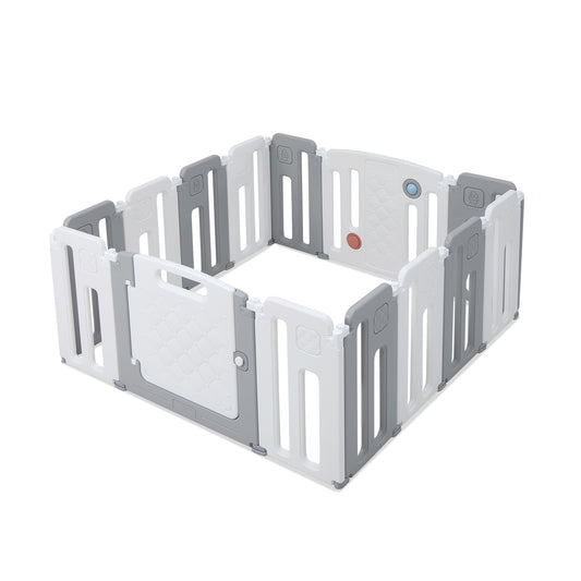 Foldable Baby Playpen with Whiteboard and Rotatable Ball-Grey