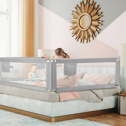 196cm Height Adjustable Bed Rail with Double Safety Lock for Toddlers-Grey