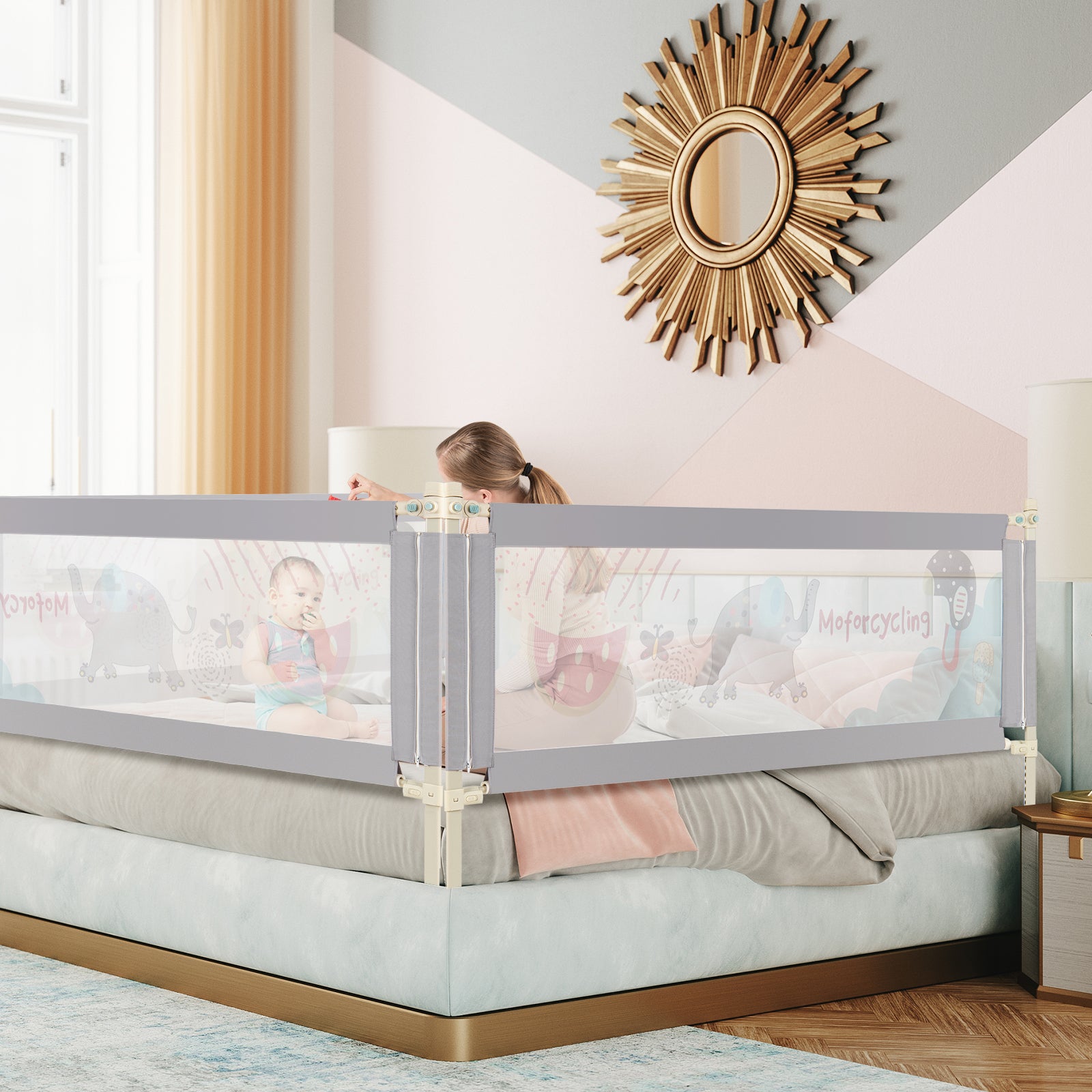 Bed Rail with Double Safety Lock for Toddlers