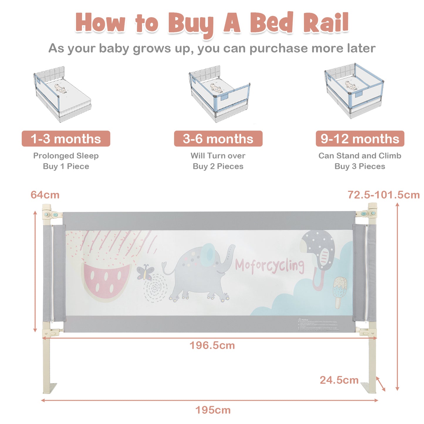 Bed Rail with Double Safety Lock for Toddlers