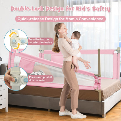 175 cm Infant Safety Bed Guardrail with Anti-Collision Cotton and Side Pocket-Pink