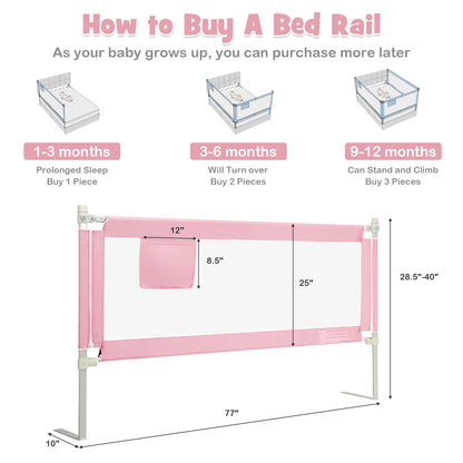 175 cm Infant Safety Bed Guardrail with Anti-Collision Cotton and Side Pocket-Pink