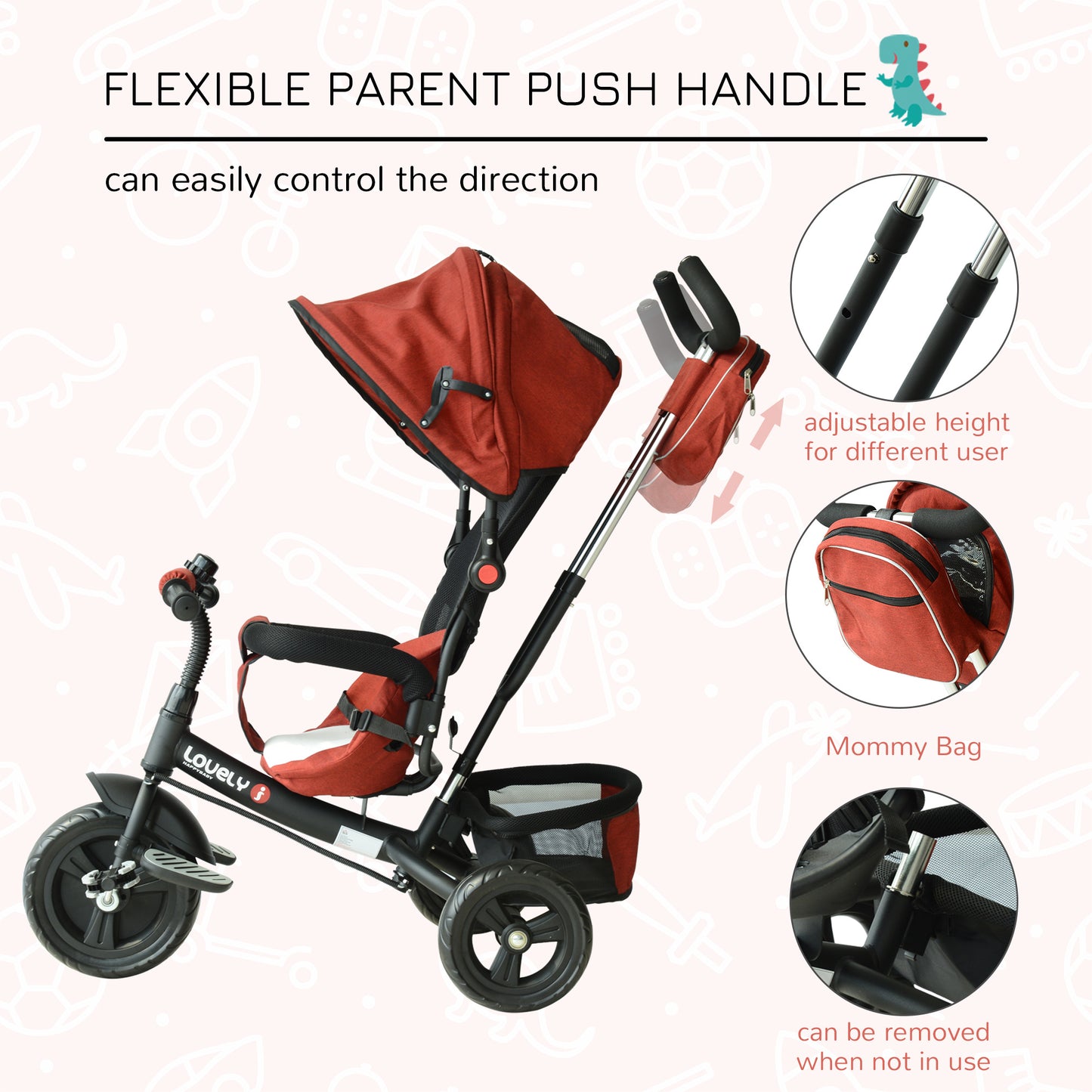 HOMCOM Baby Ride on Tricycle W/Canopy-Red