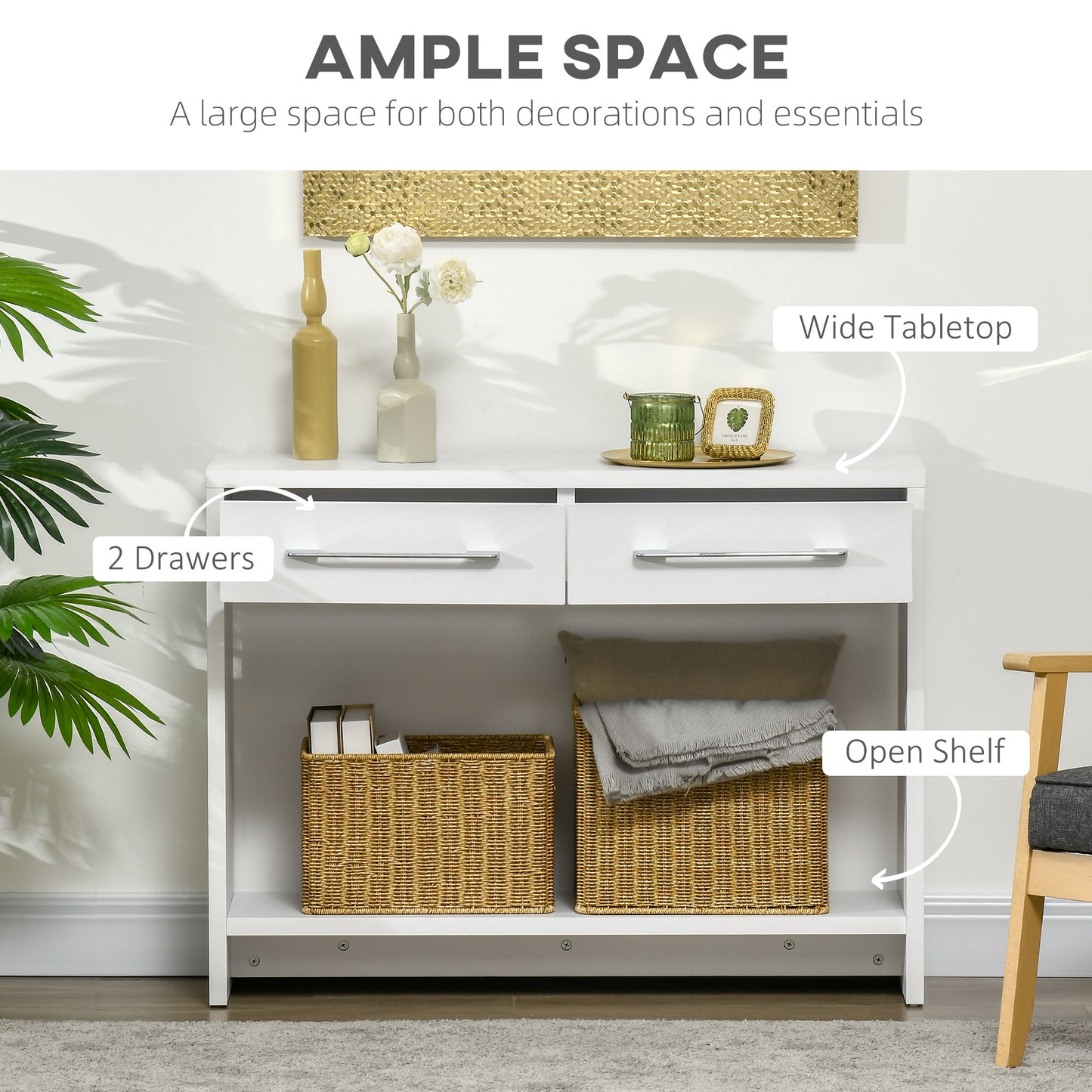 HOMCOM Console Table with Shelf and  Drawer, Contemporary Hallway Table for Living Room, Entryway, White