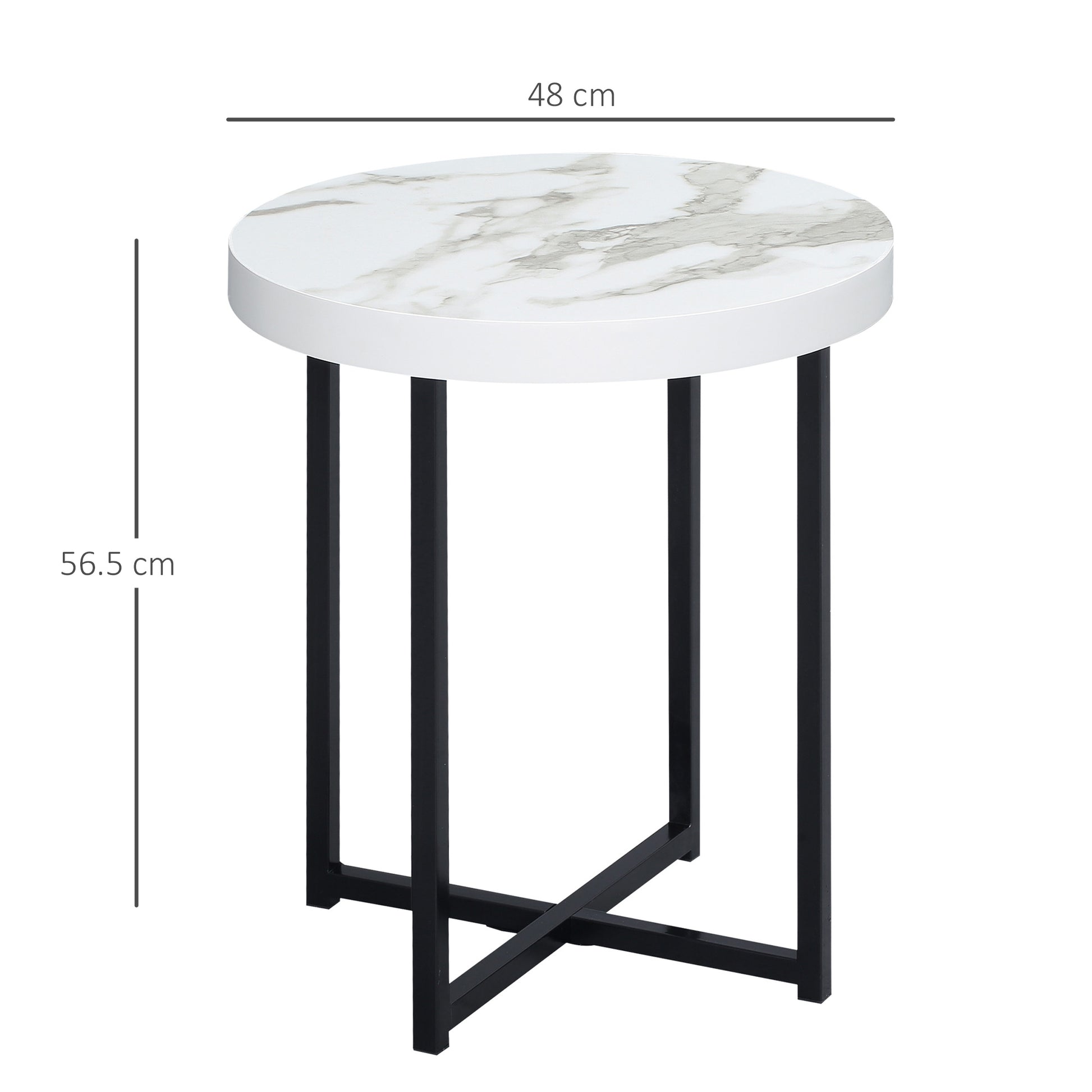 HOMCOM Round Side Table with Metal Legs, Modern End Table Bedside Table for Living Room, Bedroom, White