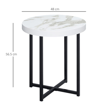 HOMCOM Round Side Table with Metal Legs, Modern End Table Bedside Table for Living Room, Bedroom, White