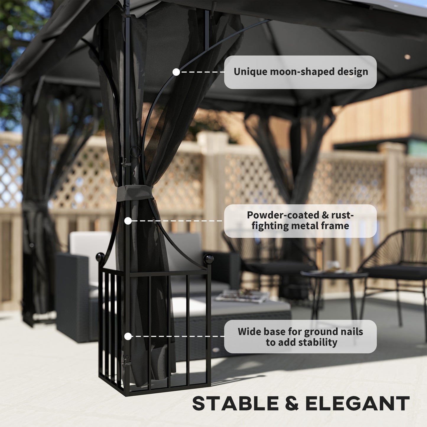 Outsunny 3 x 3(m) Garden Gazebo Patio Party Tent Shelter Outdoor Canopy Double Tier Sun Shade with Metal Frame and Netting, Dark Grey