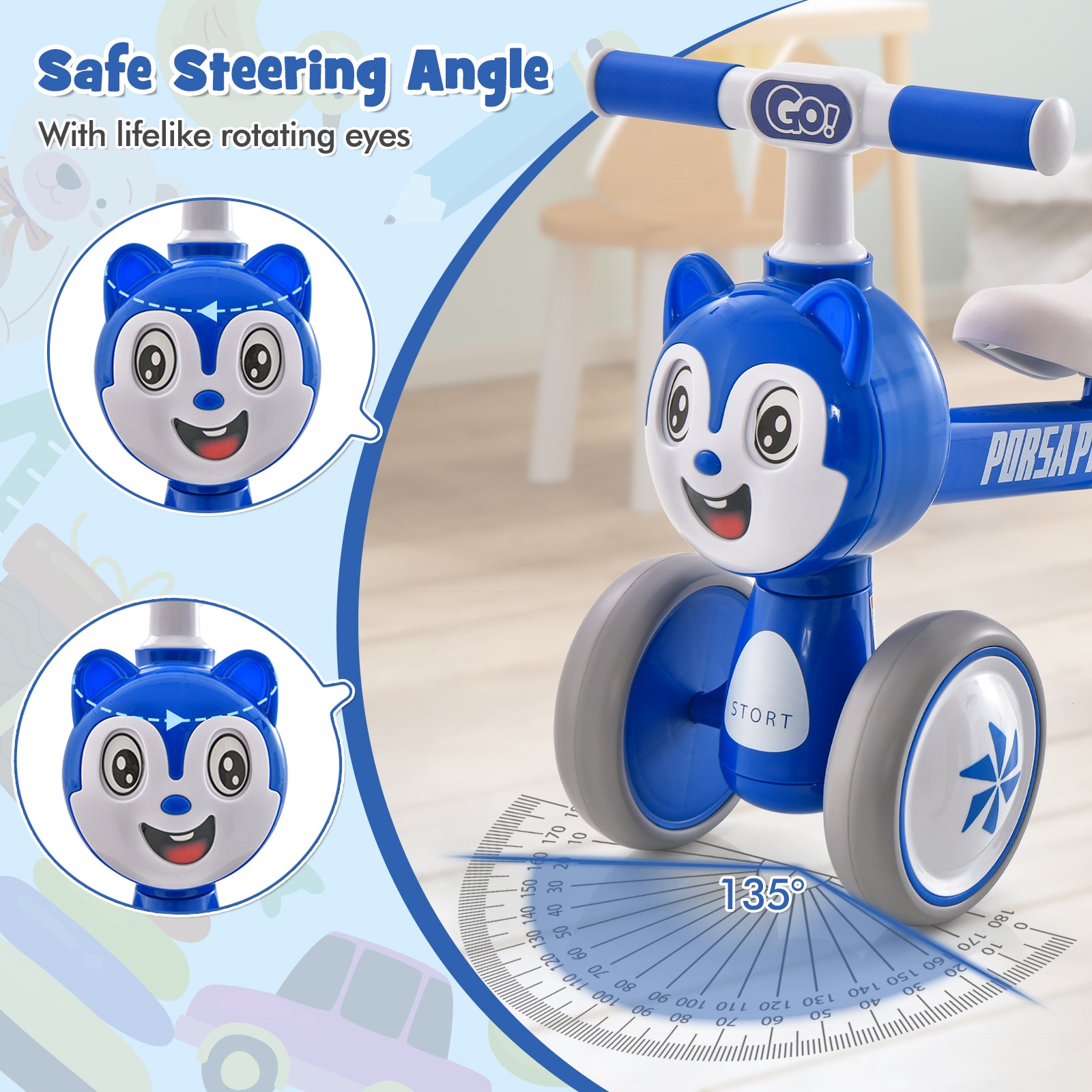 No Pedal Lightweight Infant 4 Wheels Baby Bicycle-Blue