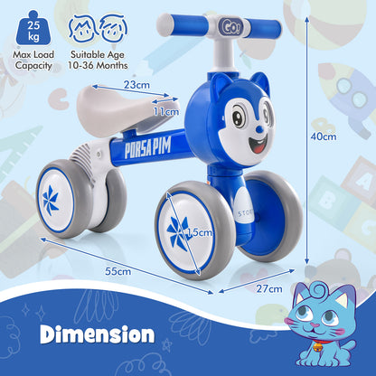 No Pedal Lightweight Infant 4 Wheels Baby Bicycle-Blue