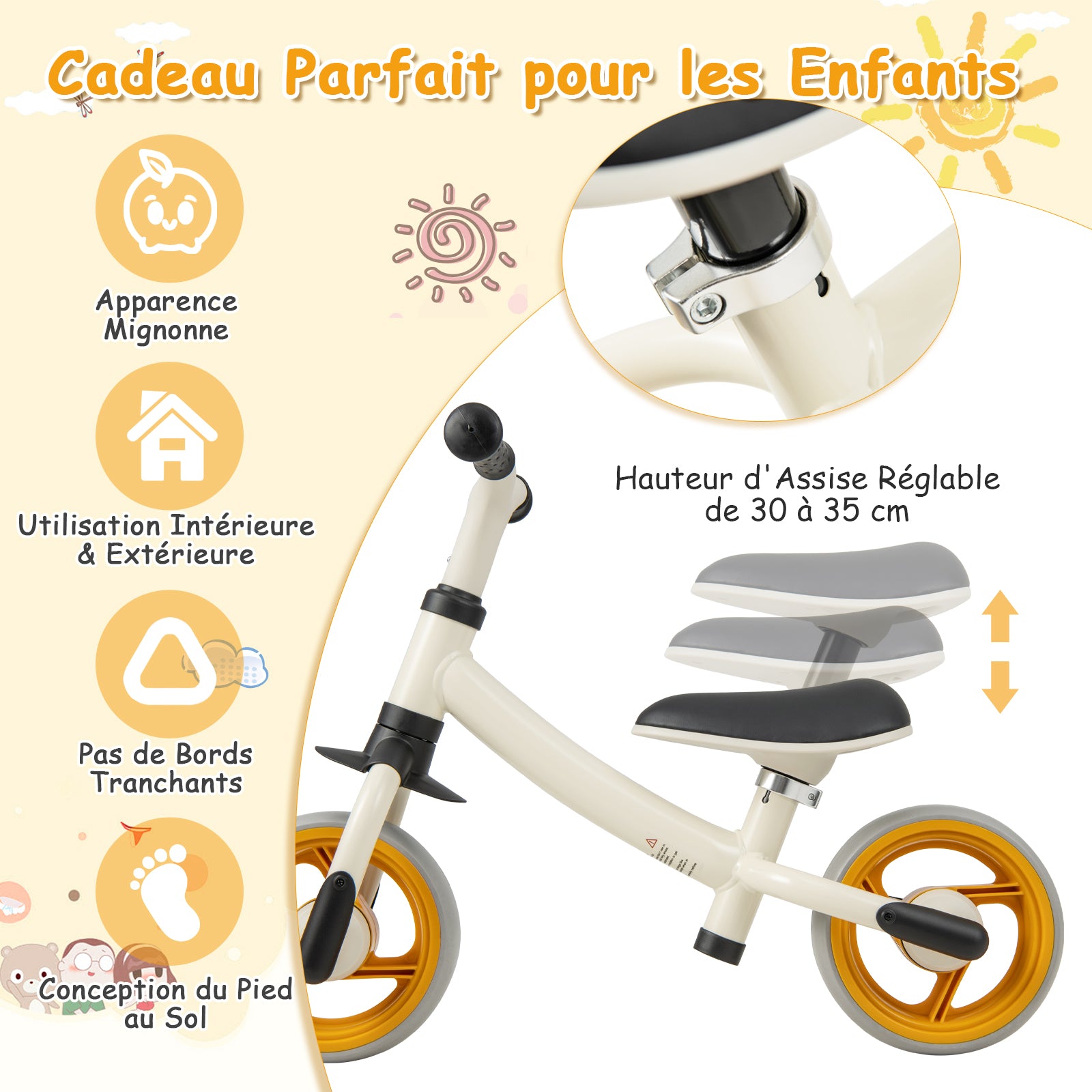 Baby Balance Bikes with Adjustable Seat Height for 18-48 Months-White