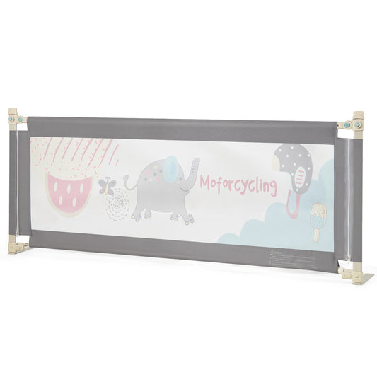 175CM Baby Bed Rail Guard with Double Safety Lock and Adjustable Height-Dark Grey