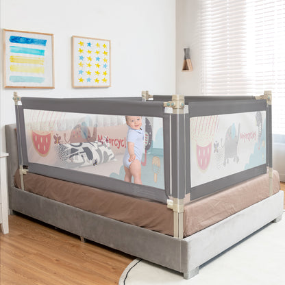 175CM Baby Bed Rail Guard with Double Safety Lock and Adjustable Height-Dark Grey
