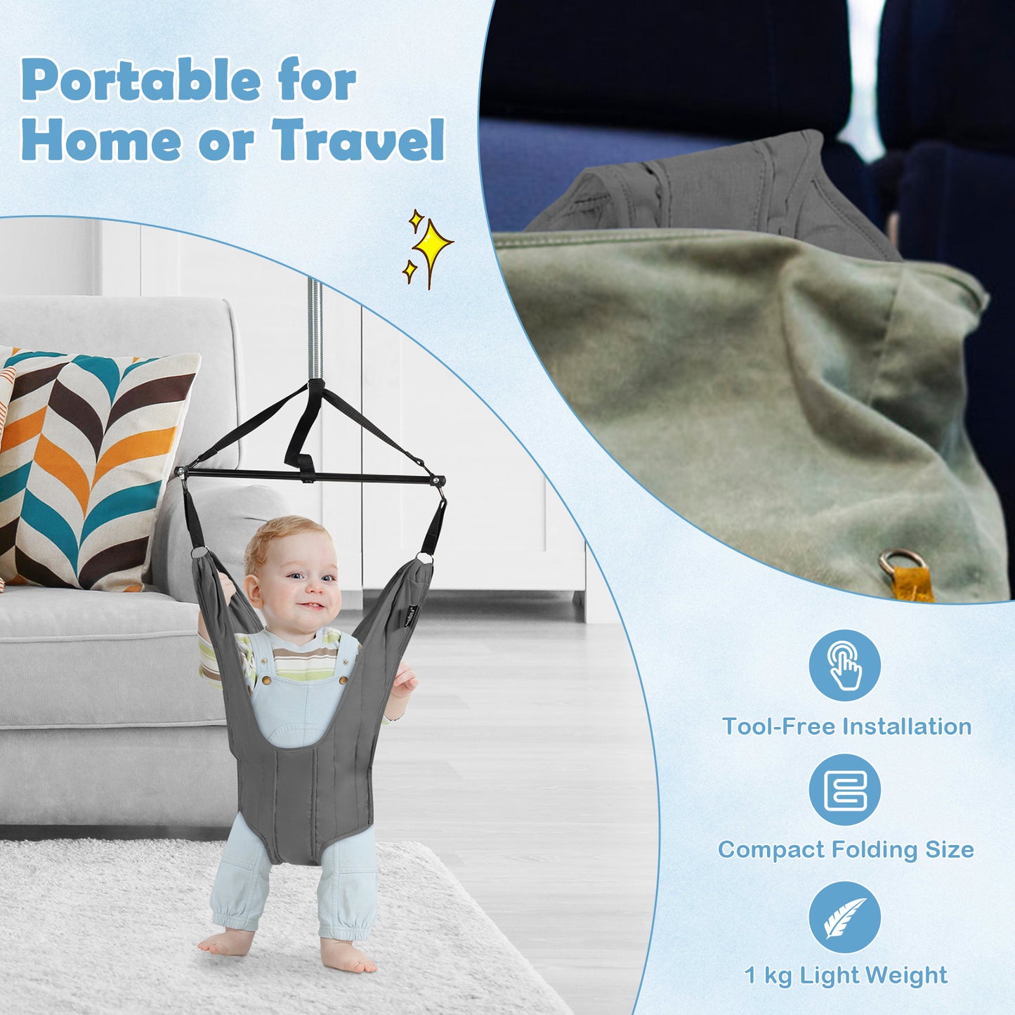 Baby Bouncer Jumper Exerciser with High-Strength Fixing Clamp-Grey