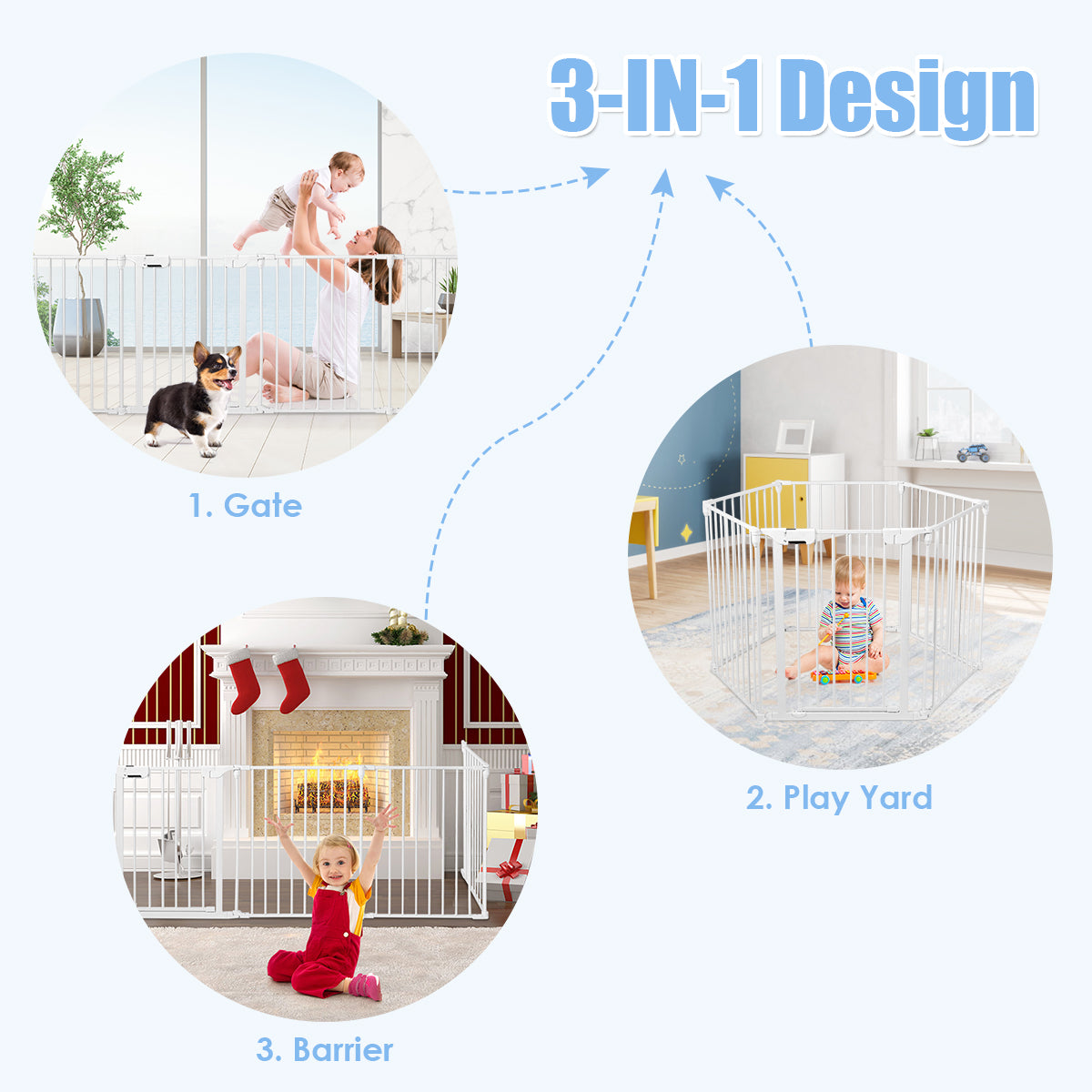 6-Panel Baby Pet Safety Playpen with Walk Through Door-White