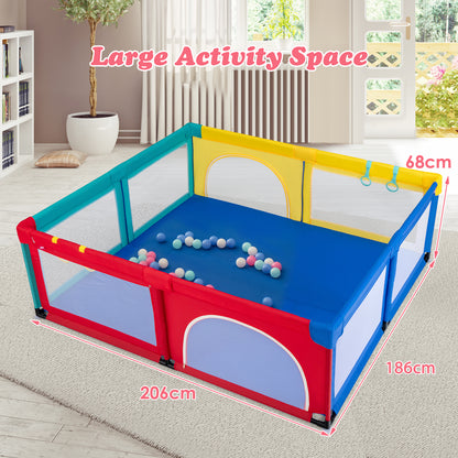 Baby Playpen with 50 Piece Ocean Balls and Non-slip Suction Cups-Colourful