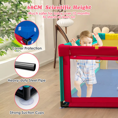 Baby Playpen with 50 Piece Ocean Balls and Non-slip Suction Cups-Colourful