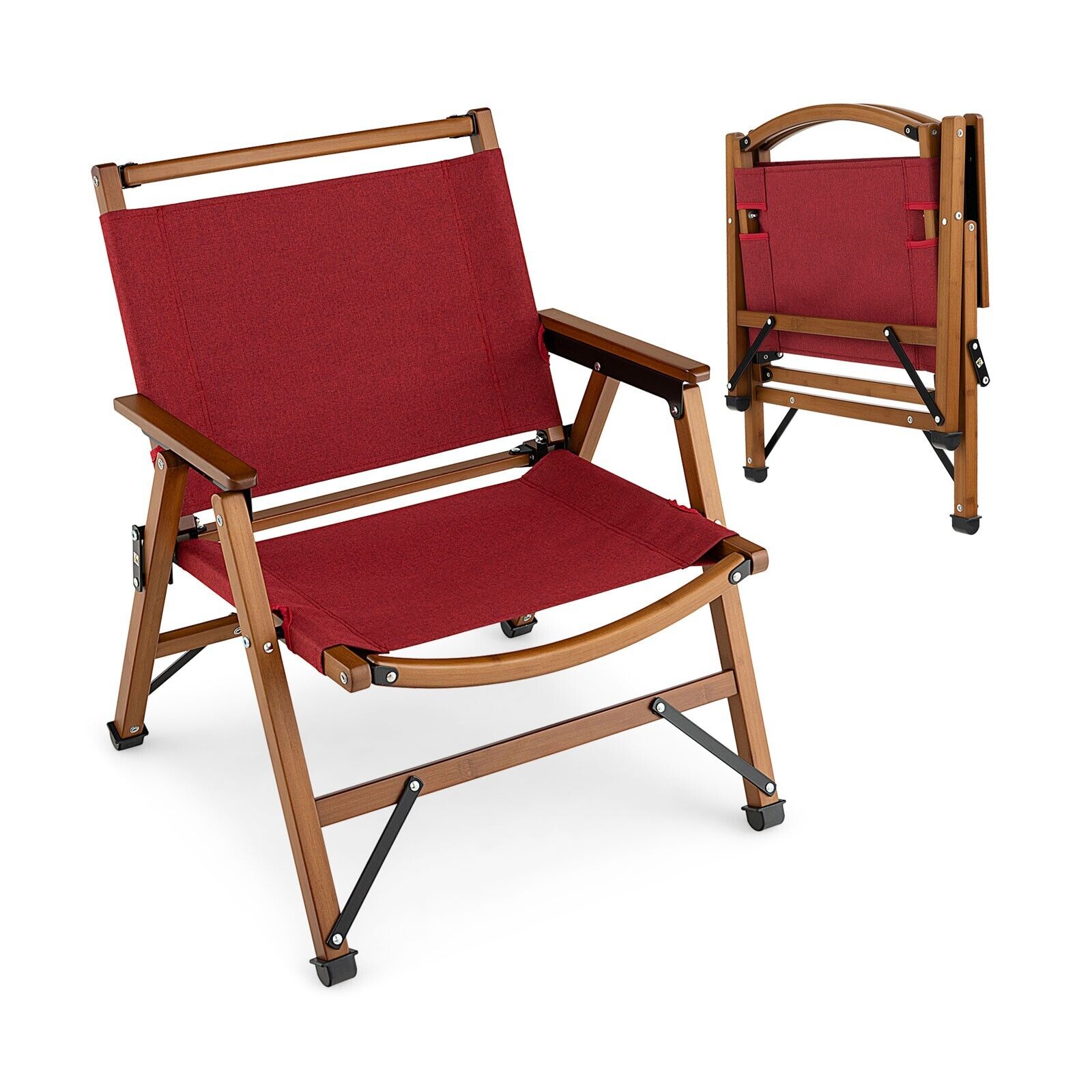 Bamboo Frame Folding Camping Chair-Red