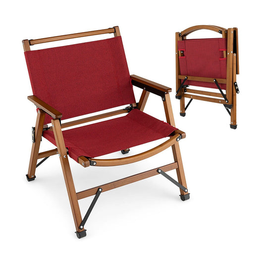 Bamboo Frame Folding Camping Chair-Red