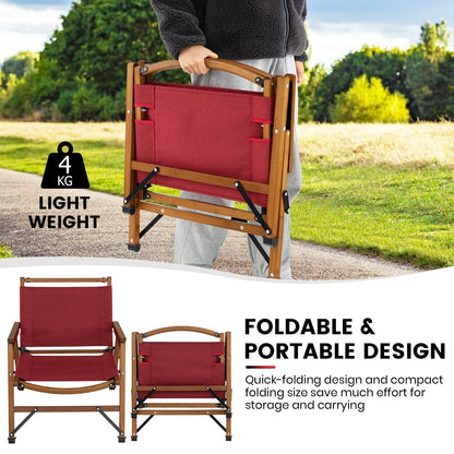 Bamboo Frame Folding Camping Chair-Red