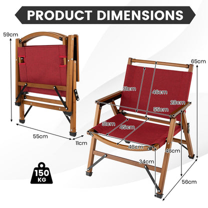 Bamboo Frame Folding Camping Chair-Red