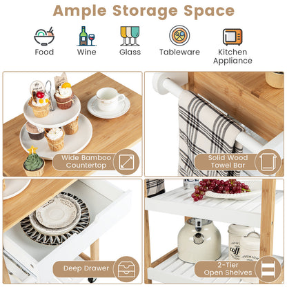 Bamboo Rolling Kitchen Island with Pull-Out Drawer-Natural