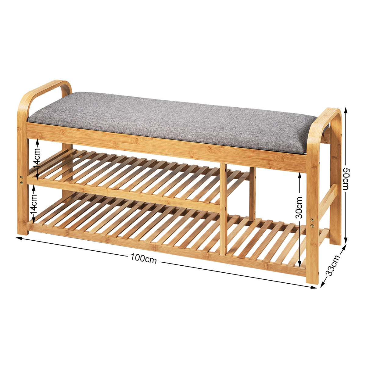 Bamboo Shoe Bench 2-Tier Shoes Rack with Seat Cushion-Natural