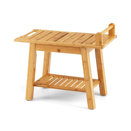 Bamboo Shower Bench with Storage Shelf