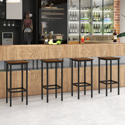 Set of 4 Bar Stool Set with Metal Legs and Footrest-Rustic Brown