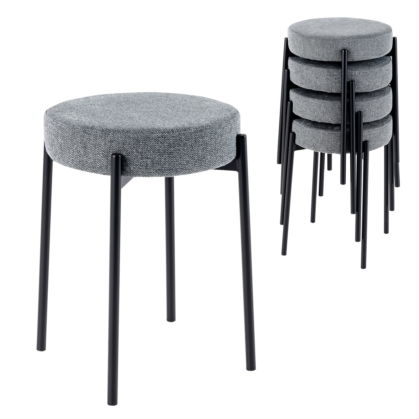 Bar Stools Set of 4 with Metal Legs and Sponge Padded Cushion-Dark Grey