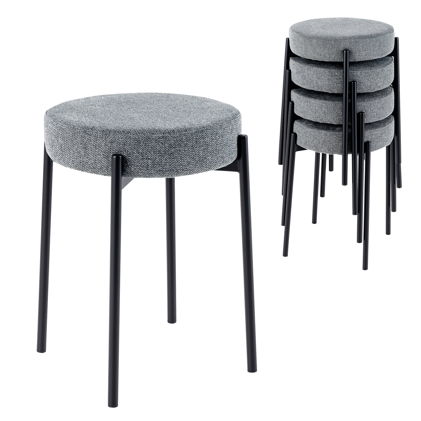 Bar Stools Set of 4 with Metal Legs and Sponge Padded Cushion-Dark Grey