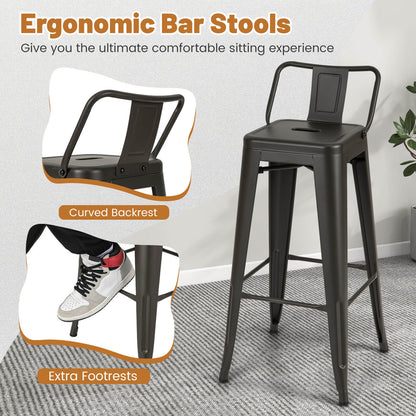 Set of 4 Metal Bar Stools 76 cm with Removable Backrest-Gun