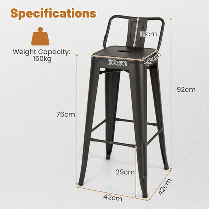 Set of 4 Metal Bar Stools 76 cm with Removable Backrest-Gun
