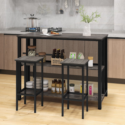 93cm Tall Bar Table with Storage with Open Shelves-Grey
