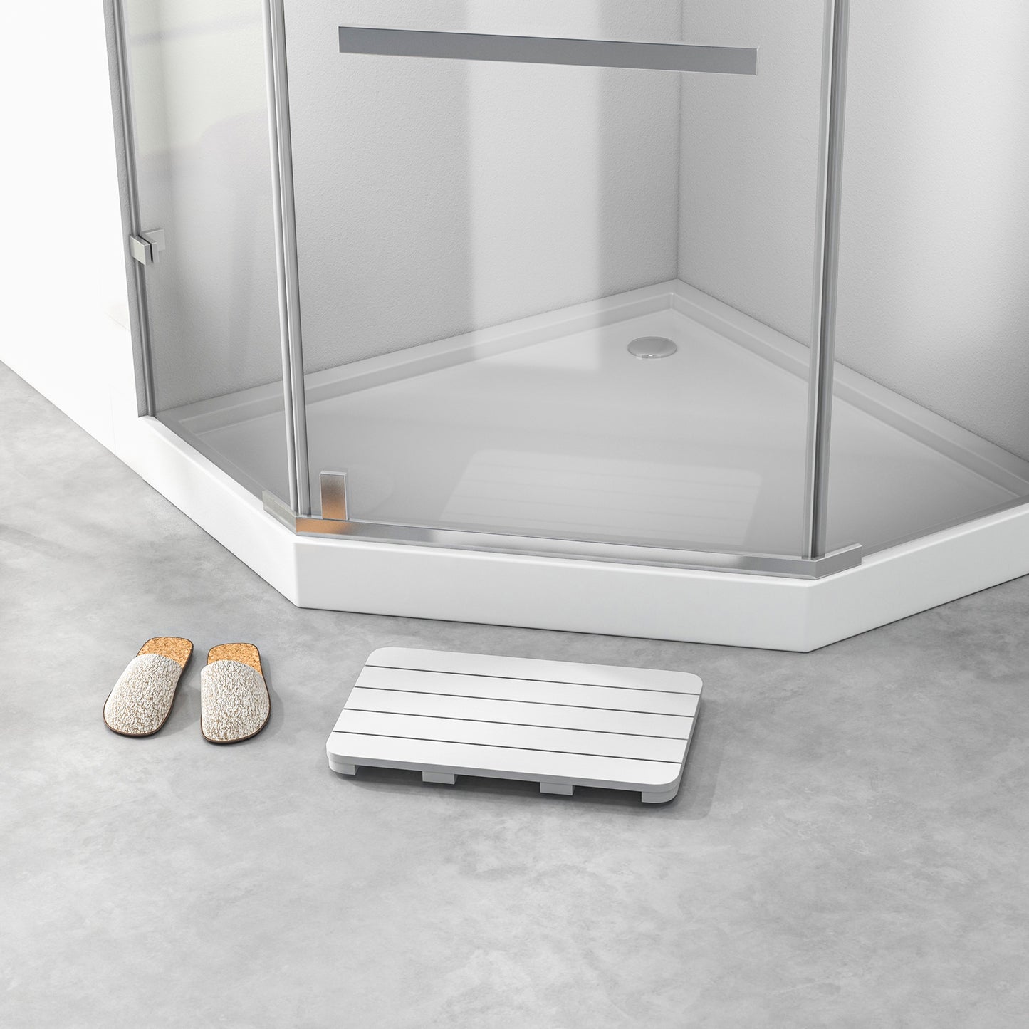 55 x 34 cm Bath Mat for Shower with Non Slip Foot Pads-White