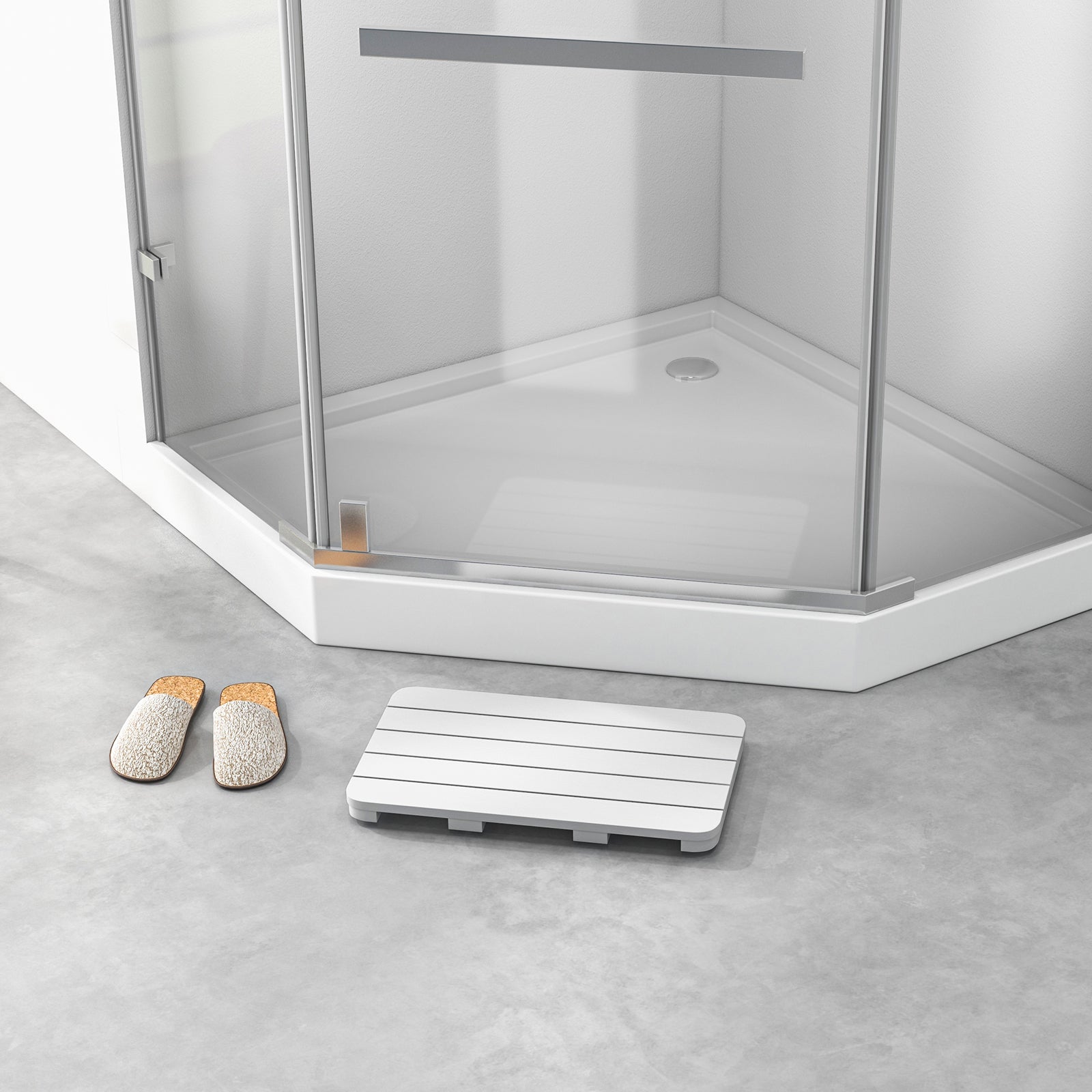 55 x 34 cm Bath Mat for Shower with Non Slip Foot Pads-White