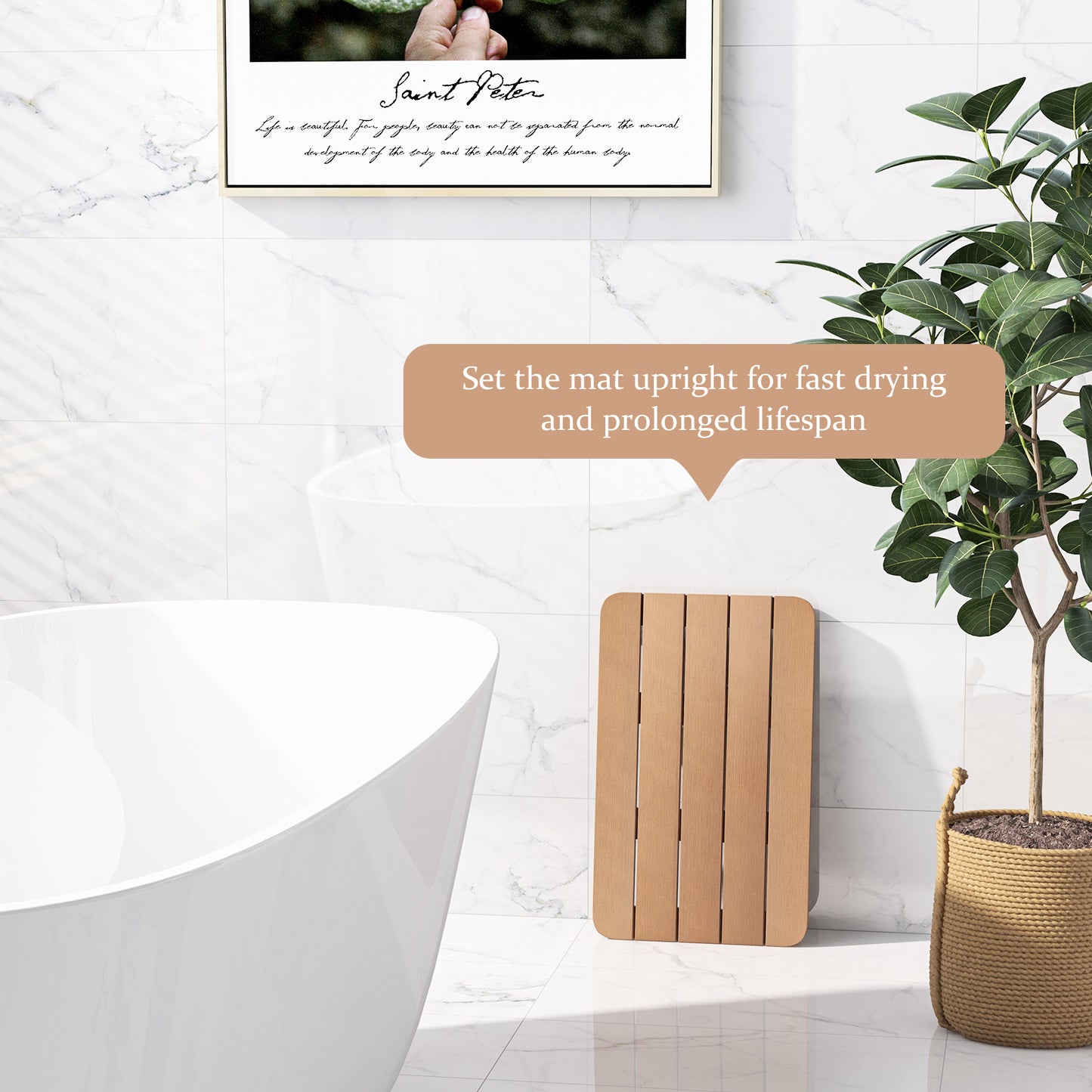 55 x 34 cm Bath Mat for Shower with Non Slip Foot Pads-Brown