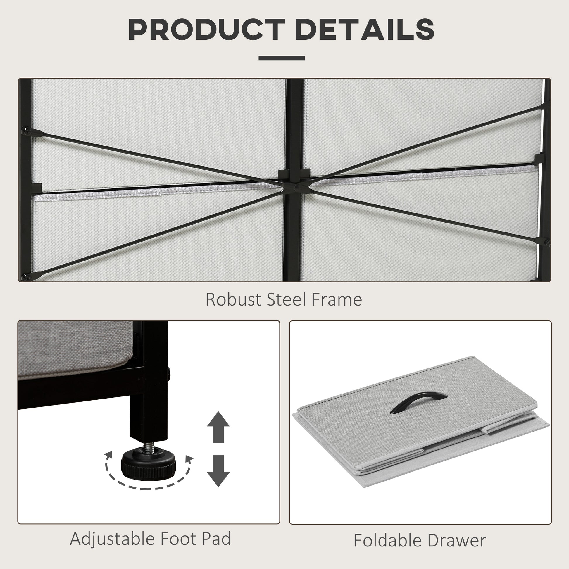 HOMCOM Chest of Drawers, Fabric Storage Drawers, Industrial Bedroom Dresser w/8 Fabric Drawers, Steel Frame, Wooden Top for Nursery, Living Room Grey