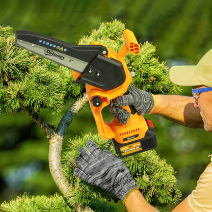 Outsunny 8 Inch Electric Chainsaw, Cordless Chain Saw with Brushless Motor, 2 4.0Ah Batteries and Safety Lock, Handheld Portable Wood Pruning Saw for Trimming Cutting, Orange